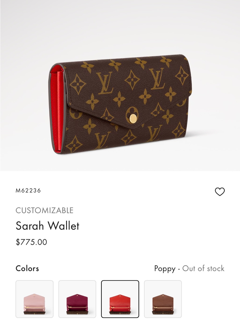 Louis Vuitton Monogram Wallet with Red Interior